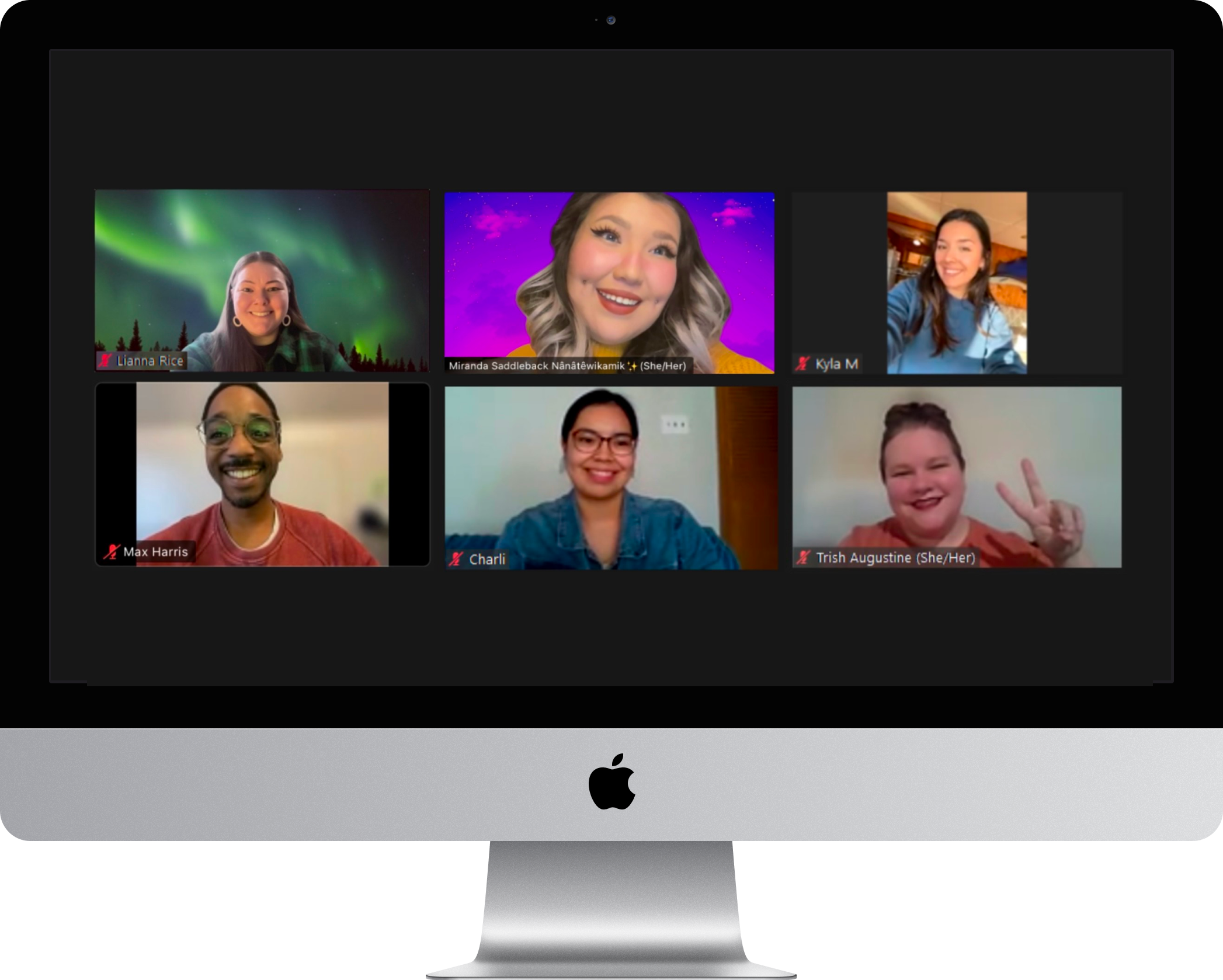 A desktop facing frontward, showing the MTN team on a zoom call.